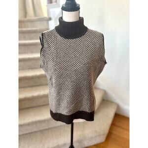 Vintage Wool Angora Brown Herringbone Sleeveless Turtleneck Sweater